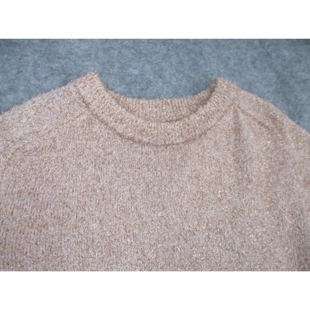 Loft Beige Gold Metallic Shimmer Fluffy Long Sleeve Sweater Womens XL - Picture 4 of 14